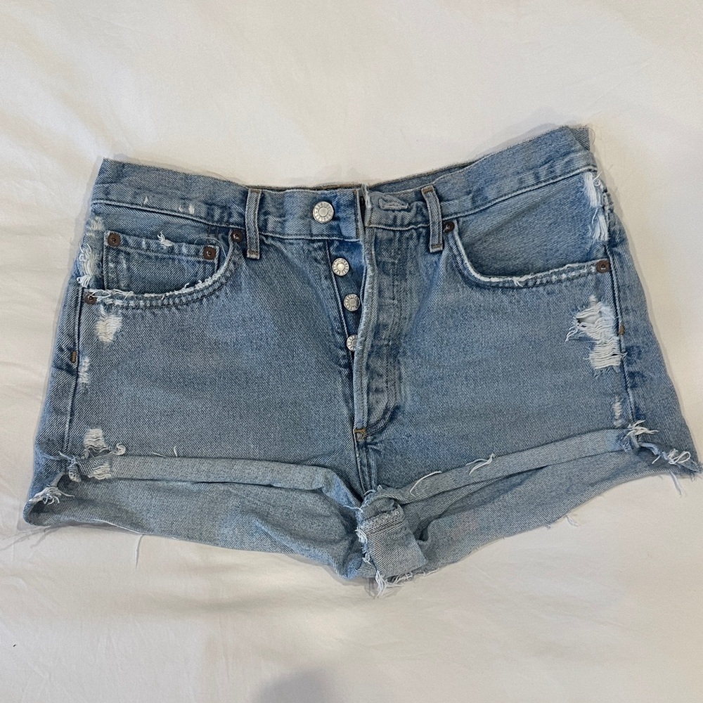 Agolde Parker Light Blue Distressed Jean Shorts